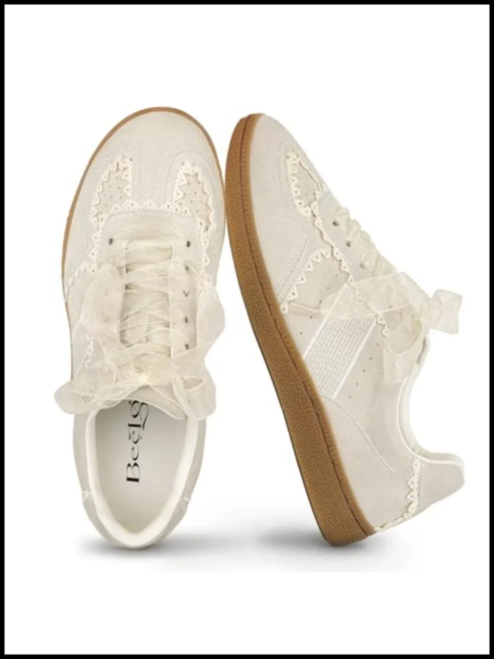 Fashion Sneakers with Lace Detail Ribbon Lace-Up Leather Upper Memory Foam